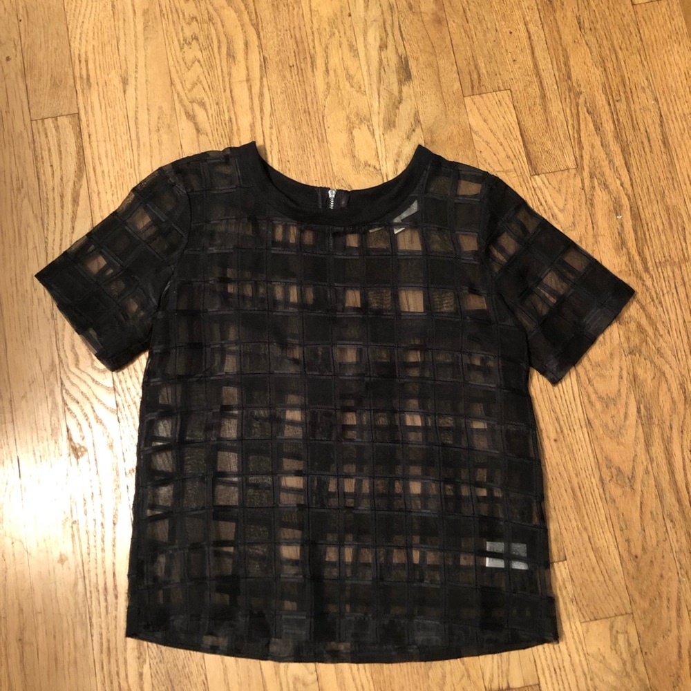 JOA dressy black sheer short-sleeved top